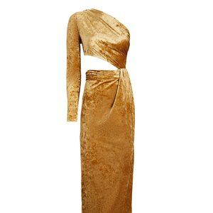 RONNY KOBO LORINNA ONE-SHOULDER VELVET MIDI DRESS (YELLOW)